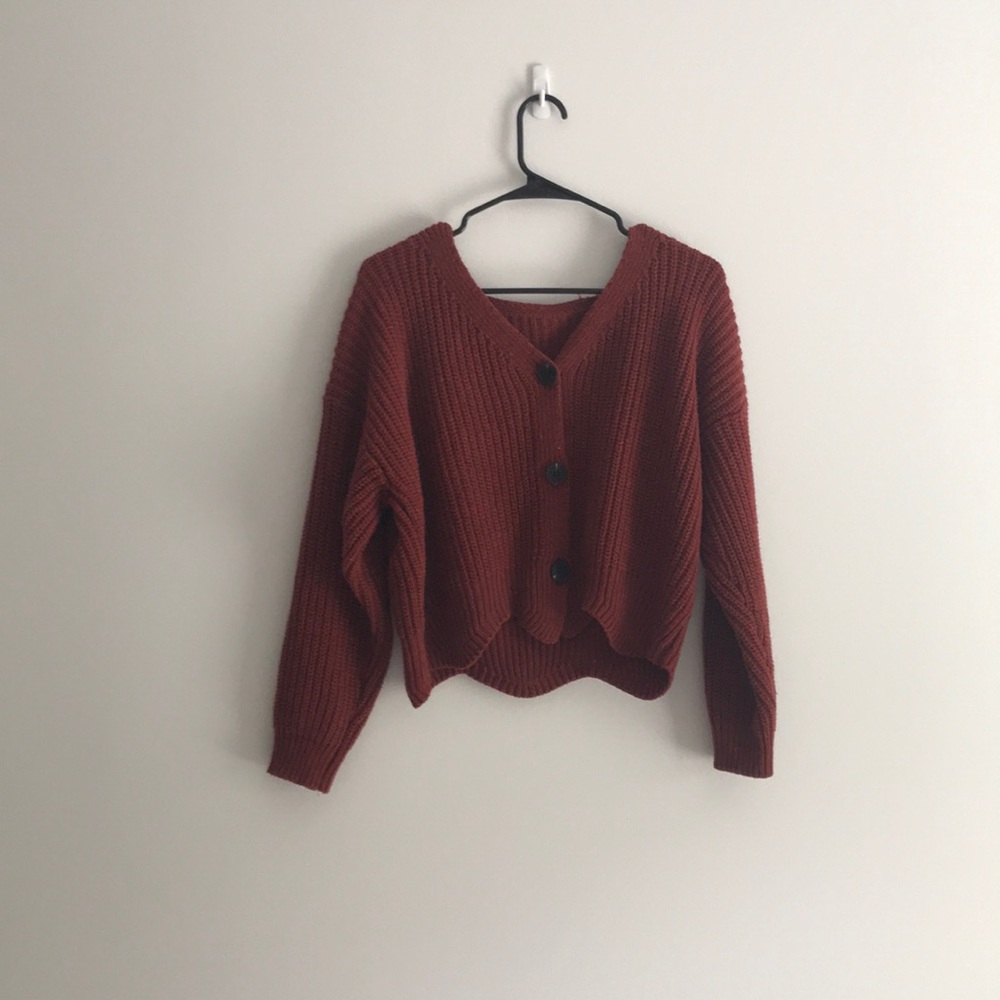 Red Knitted Button-Up Sweater